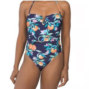 Sunshine 79 Womens Navy Blue Peach One Piece Swimsuit w/Shelf Bra 6‎ NEW
